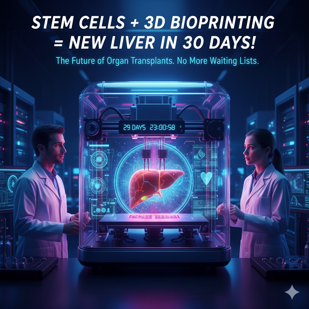 كبد جديد من خلاياك.. يُطبع في 30 يومًا فقط! الخلايا الجذعية + 3D Bioprinting يقتلان قوائم الانتظار
